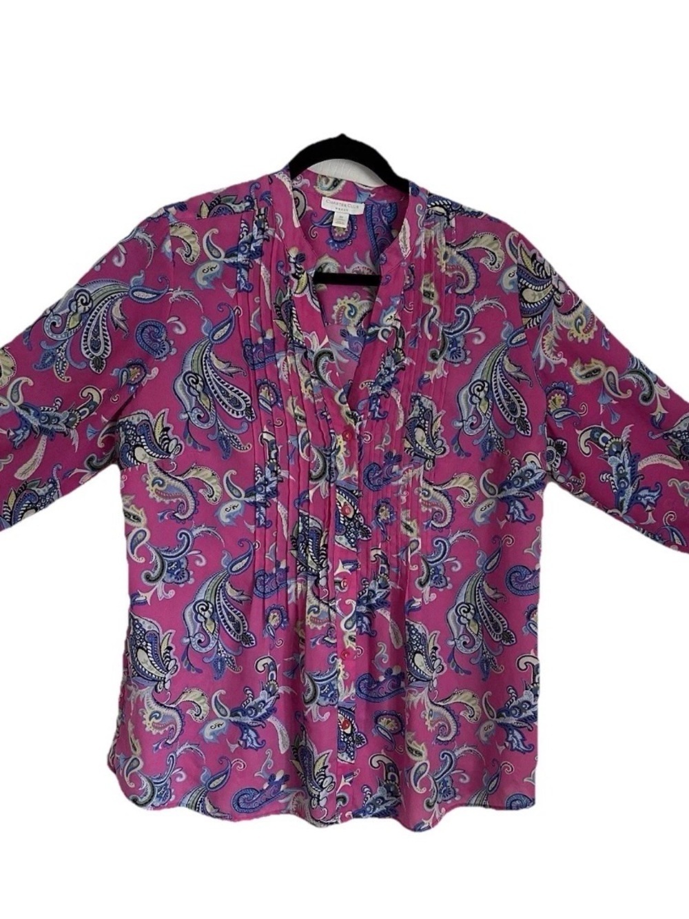 Charter Club Womens Top 0X Paisley Pleated Button Up Classic Career Lightweight
